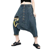 Haremshose aus Denim mit Knopfleiste